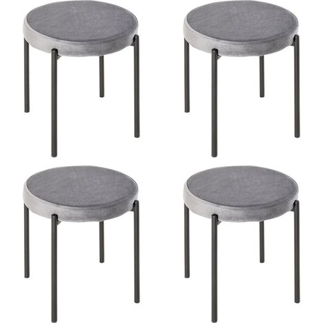 Set di 4 sgabelli impilabili da pranzo imbottiti effetto velluto grigio scuro (1/5)
