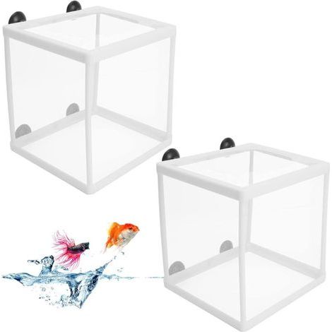 Aquarienzuchtnetz, 2 Stück, Fischzuchtbox, Isolationsbox, Fischbrutapparat, Jungfischtrennnetz mit 8 Saugnäpfen. (1/4)