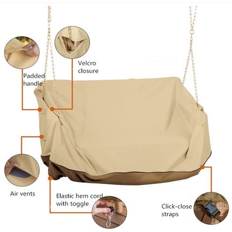 UV-Schutzhaube für Schaukelstuhl – Wasserdichter Oxfordstoff-Sitzbezug in silberfarbenem Design mit Honig- und Kaffeefarbe, Maße 142 x 63 x 81 cm, optimale Sonnenschutz für Außenbereich-lsw
