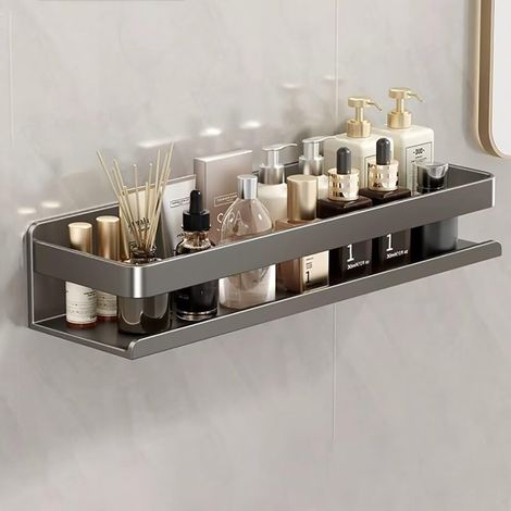 Rustproof wall-mounted shower shelf - No drilling required. Bathroom organizer - Space-saving and easy-to-install storage solution (50 cm) (1/4)