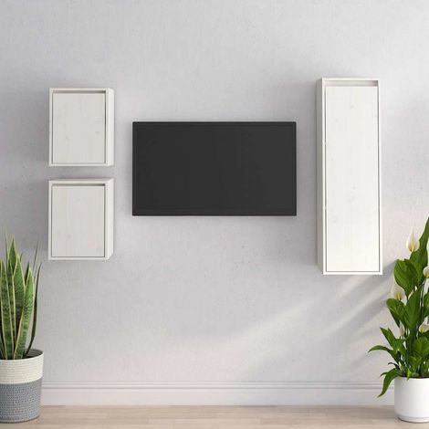 Meubles TV 3 pcs Blanc Bois massif de pin (1/5)