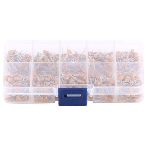 500 condensateurs céramiques multicouches monolithiques (10 valeurs : 0,1 µF à 10 µF) avec boîte de rangement (1/5)