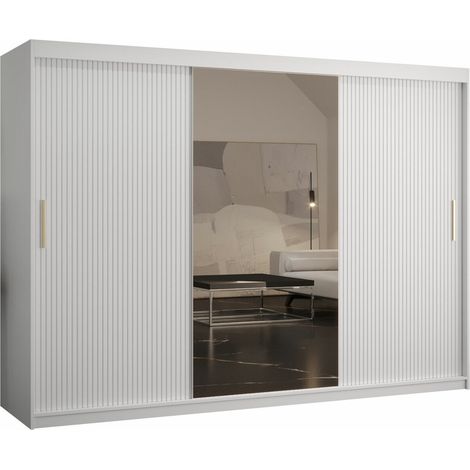 Armario Elblaru 103, Blanco, 200x250x62cm, Puertas de armario: Correderas, Número de estantes: 9