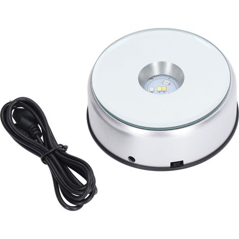 Présentoir rotatif avec éclairage LED rotatif à 360°, 80 secondes par tour, support de lampe LED rechargeable par USB, convient pour les tasses et les objets en cristal.