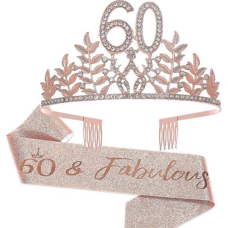 Haartuch und Krone, Partyaccessoire zum 60. Geburtstag (Frau) – Roségold
