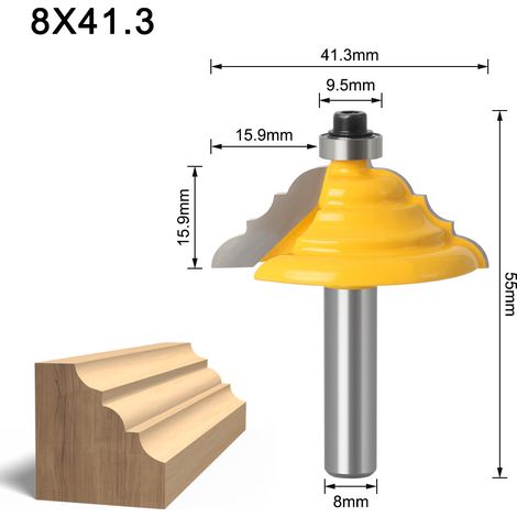 Couteau à rainurer convexe jaune 8x41,3mm Pour gravure dentelle, fraisage, sculpture bois Pour panneaux portes et meubles Accessoire défonceuse (1/5)