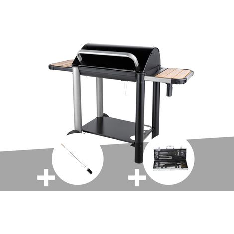 Barbecue charbon Vulcano 3000 + Kit tournebroche + Malette 8 accessoires inox - Somagic (1/2)
