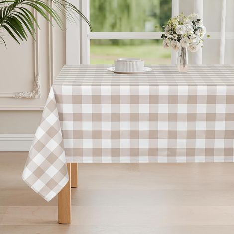 Beige Nappe Rectangulaire à Carreaux Tissu Lavable Outdoor Résistant aux Intempéries Anti-Taches Jardin Imperméables pour Extérieur Salle à Manger Fêtes Mariages, Beige et Blanc, 110x140cm (1/5)