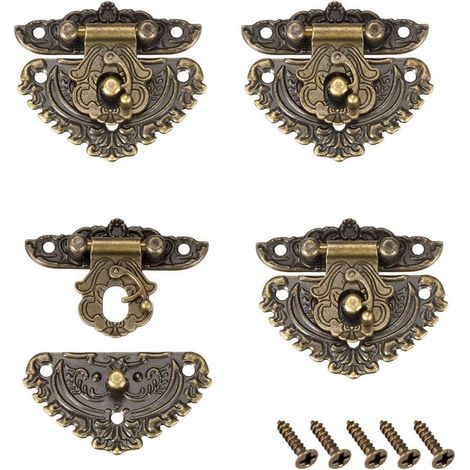 4 Set Holzkasten Rechteckig Verschluss Sperre Haspe Verriegelung 55 x 48mm DE (1/4)