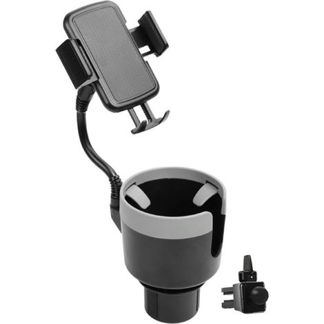 Support multifonctionnel 2 en 1 : porte-gobelet extensible pour voiture, adaptateur rotatif réglable, support téléphone, rehausseur de gobelet auto. (1/5)
