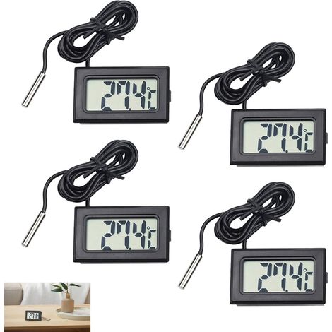 4 Pièces Thermometre Digital, Thermomètre Aquarium, Mini Thermomètre Numérique LCD avec Sonde de Température pour Réfrigérateur et Congélateur, Étanche, Affichage LCD Clair, Fonction Mémoire Min/Max (1/5)