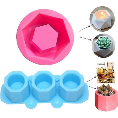 Lot de 2 moules en silicone pour pots de fleurs DIY, bougeoirs, pots pour plantes succulentes, moules en béton, moules à verres à shot glacés, petits moules à plantes (1/5)