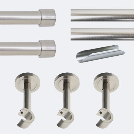Kit de tringle à rideaux Nickel Mat 300cm Diam.20mm Embout Capuchon - Fixation Mur - Boulet (1/3)