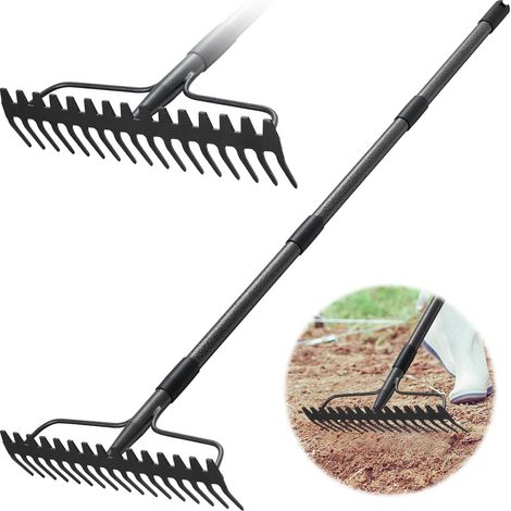 Râteau de Jardin de 152,4 cm avec poignée en Acier Inoxydable, tête en métal pour ameublir Le Sol, ramasser Les Feuilles, niveler Les pelouses (1/5)