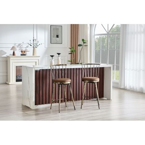 Tabouret de bar moderne en métal style Windsor, assise rembourrée – hauteur standard pour îlot cuisine, bar & restaurant – look industriel vintage minimaliste (1/4)