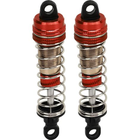 Deux amortisseurs hydrauliques de 76 mm pour voitures télécommandées, amortisseurs à huile en alliage d'aluminium, compatibles avec les voitures télécommandées SCY 16101 16102 16103 16201 1/16, rouges (1/5)
