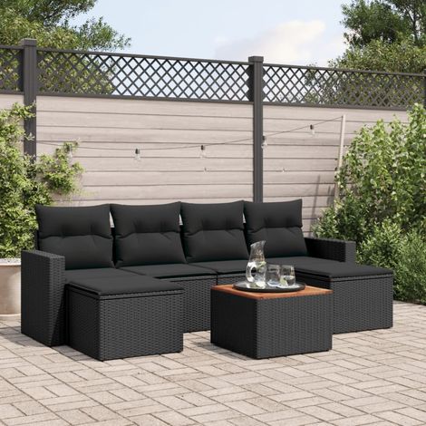 vidaXL Set Divani da Giardino con Cuscini 7pz Nero Polyrattan (1/3)