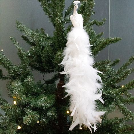 Ornement De Noël Paon - Plumes Réelles Et Paillettes - 40 Cm - Pour Arbre De Noël Décoration Intérieure Extérieure - 1 Pièce (1/5)