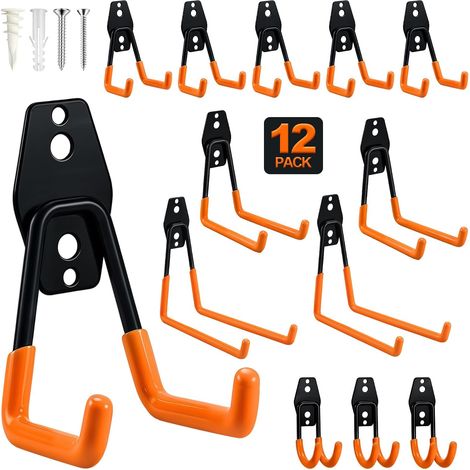12pcs Garage Wall Hooks, Wall-Mounted Bike Rack, Garage Wall Hooks, Heavy-Duty Wall Hooks for Ladders, Bicycles, Pipes, Power Tools (1/5)