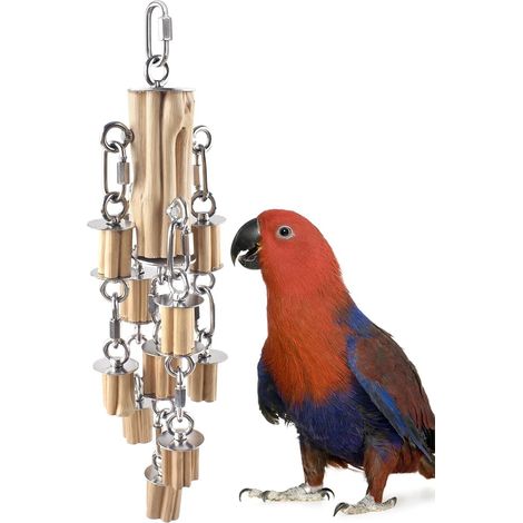 Jouet à mâcher pour grands oiseaux (aras, cacatoès, perroquets gris du Gabon, perroquets de taille moyenne à grande) en acier inoxydable 304 et bois dur naturel, avec pièces détachables. Sûr et durabl (1/5)