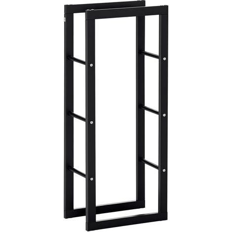 Range bûches Etagère porte bois de cheminée porte-bûches intérieur et extérieur charge max. 100 Kg dim. 40L x 25l x 100H cm métal noir (1/5)