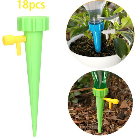 Dispositivos de riego automático de plantas con picos de autorriego, 18 Uds., con interruptor de válvula de Control, color verde (1/5)