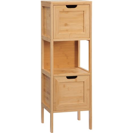 Armario de baño de bambú con 2 cajones y balda abierta 30 x 30 x 90 cm (1/5)