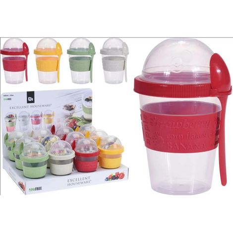 24x BURI Joghurtbecher 600ml Löffel Müsli Lunchboxen Schale To Go Arbeit Deckel (1/5)