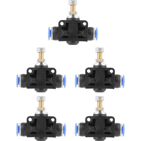5 pièces Régulateur de Débit d'Air 6mm à Bouton-Poussoir, Contrôleur de Vitesse Pneumatique (1/5)