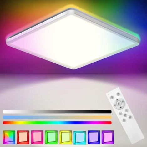 Dimmbare 24-W-LED-Deckenleuchte mit Fernbedienung, 7 RGB-Farben, einstellbare Farbtemperatur 3000K/4000K/6500K, ultradünne 3200-lm-LED-Deckenleuchte [Energieeffizienzklasse] (1/5)