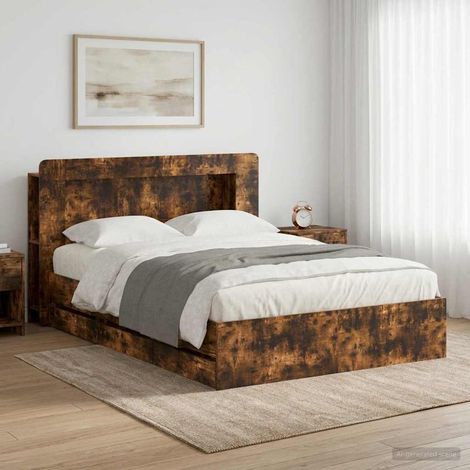 vidaXL Bed Frame with Storage and Headboard Smoked Oak 135 x 190 cm (1/5)