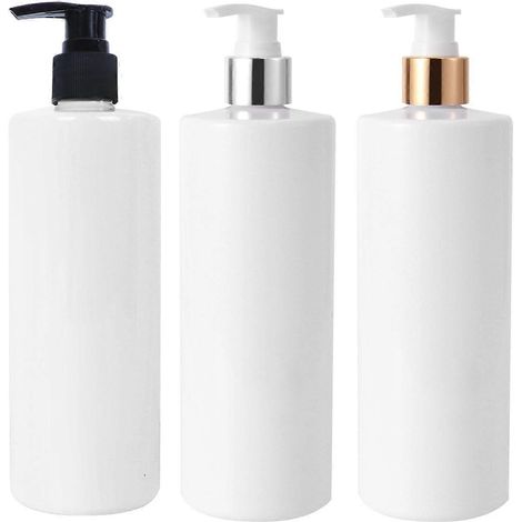 Lot de 3 flacons vides de 500 ml, transparents et simples, pour le stockage d'émulsions et de savons pour les mains. Pompe aléatoire (couleur du flacon : blanc  couleur de la pompe : aléatoire).-21X6c