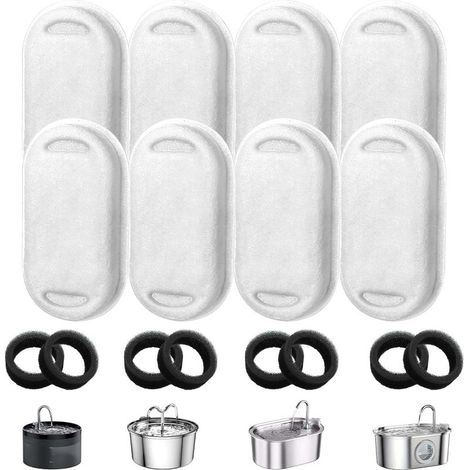 8-teiliges Katzenbrunnen-Filterset, Ersatzfilter für 3,2-l-/2-l-Katzenbrunnen, 8 Kohlefilter plus 8 Schaumstofffilter (1/5)