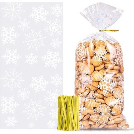 100 pieces Sacs à Bonbons Noël, Sacs à Biscuits, Sacs de Cellophane Noël, Sachets Bonbons Friandises Cellophane Transparents (1/4)