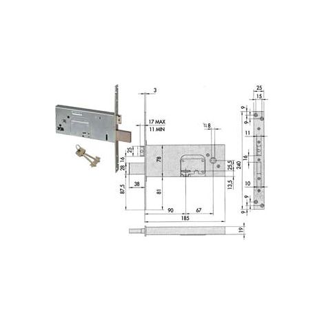 Serrure à mortaise pour bandes à double embout 78 mm H 57353 - 90 mm (57353900)