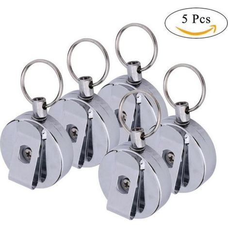 Enrouleur - - Bobine noire - Corde en acier inoxydable 60 cm - Clip de ceinture - Rappel rétractable (1/4)