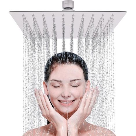 Cabezal de ducha de lluvia cuadrado – 20,3 cm de ancho, cabezal de ducha de lluvia fijo con ajuste de ángulo – acero inoxidable 304 con acabado cromado, G1/2 (1/5)