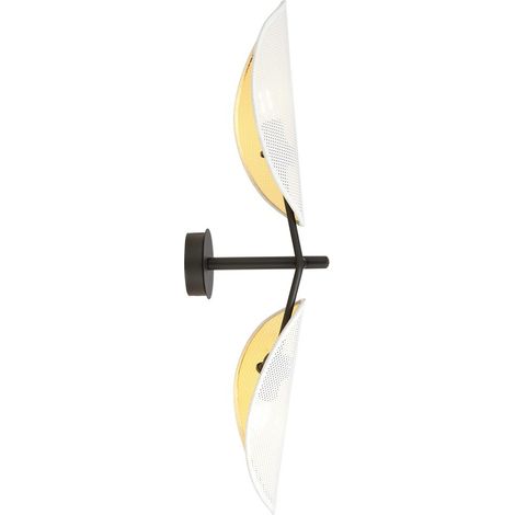 Lampada a Parete Vene, Acciaio verniciato a polvere, Tessuto, Nero, Bianco, Oro, 12x67x12 cm