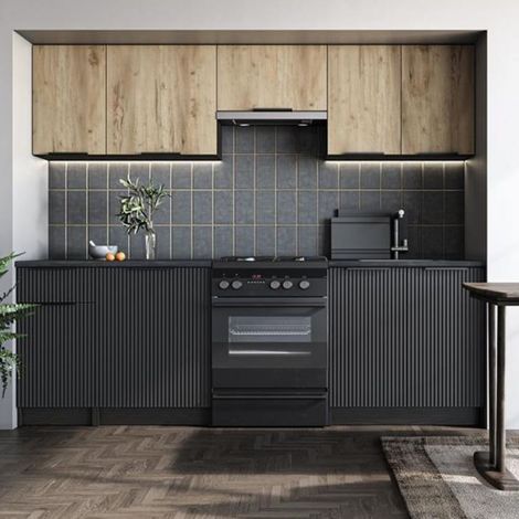 Cuisine 240 cm style chêne et noir charbon Justin (1/5)