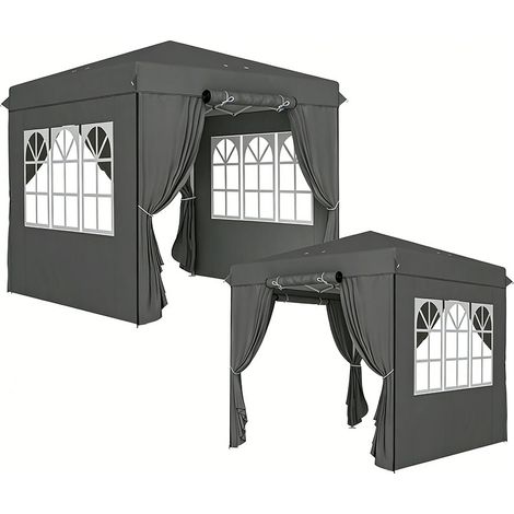 2er-Set  pavillon 2,5x2,5m, wasserabweisend Stabil Winterfest Pop-up Faltpavillon, UV Schutz 50+, Faltbar Partyzelt Gartenzelt mit 4 Seitenteilen Tasche Gartenpavillon für Camping Garten, Dunkelgrau