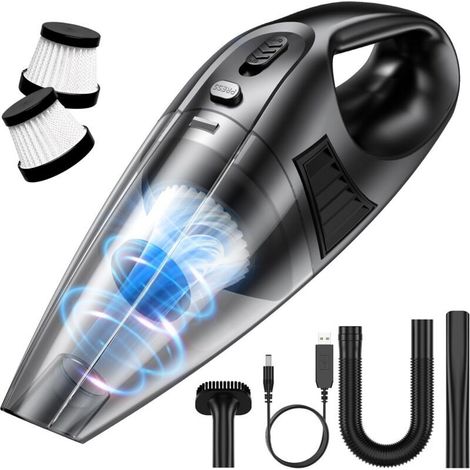 Aspirateur Sans Fil Portable, Puissant 120W, 60000 tr/min, aspiration 9000Pa, Batterie Rechargeable 3600 mAh, Aspirateur Voiture avec 3 Embouts, 2 Filtres lavables, Autonomie 25min pour Voiture Maison (1/5)