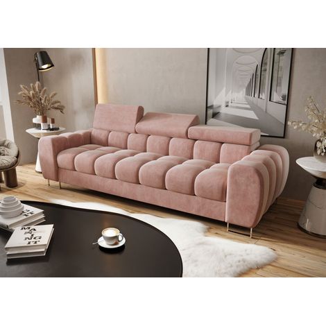 Sofa Designersofa BASTIEN 3-Sitzer in Stoff Terra Puderrosa