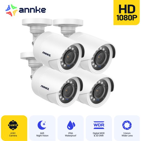 ANNKE Sistema de cámara 1080p AHD/TVI/CVI/CVBS, 4 en 1 cable exteriores, analógica visión nocturna,IP66,4PCS (1/5)