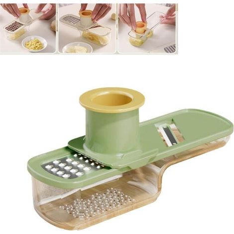 Ce moulin à gingembre et à ail 3 en 1 pour la cuisine comprend une râpe compacte avec un protège-main et des lames en acier inoxydable.