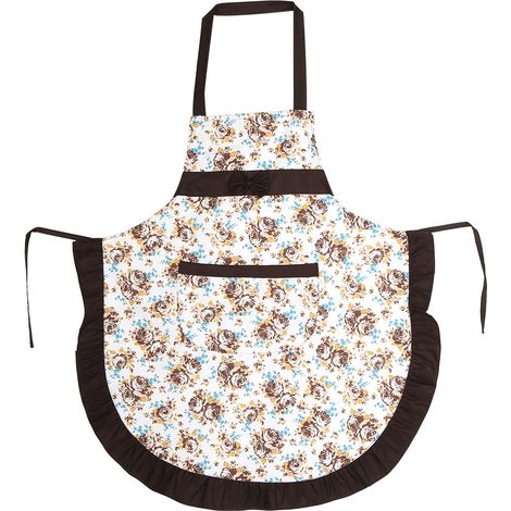 Tablier De Cuisine - Motif Rose Et Poche - Pour Cuisson Domestique Et Restaurant - Marron - 1 Pièce (1/2)
