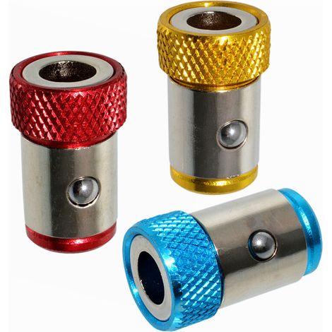 royaluxe - 3 Pcs Porte-Vis Anneau Magnétiseur Universel Amovible Magnétique Alliage Antidérapant Tournevis Accessoires pour 1/4 Pouce Hex Tige Double Embouts de Tournevis, Rouge, Bleu et Jaune, (1/5)