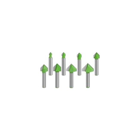 Fraise à rainurer en V à 90° avec queue de 8 mm (lot de 8) pour gravure CNC et défonceuse monobloc en carbure. (1/5)