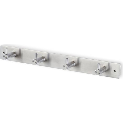 Garderobenleiste Aton mit 4 Haken, Breite 322 mm, Edelstahl gebürstet