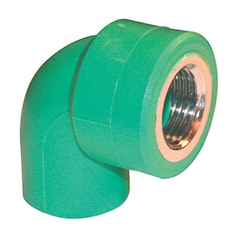 GOMITO PPR A SALDARE 90  ° FILETTO FEMMINA - VERDE/OTTONE MM 25X3/4F- 5 pezzi