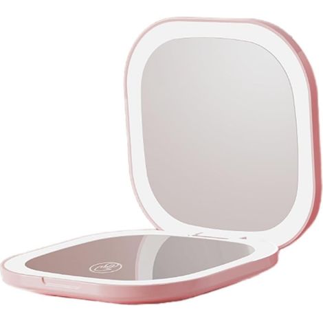 Miroir De Maquillage Portable Avec Éclairage LED - 1X Et 3X - Rechargeable - Ultra Fin - Rose Clair (1/5)